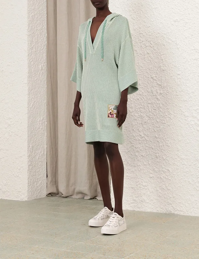 Women Zimmermann Dresses and Coverups Acacia Stripe Hooded Mini Greencream