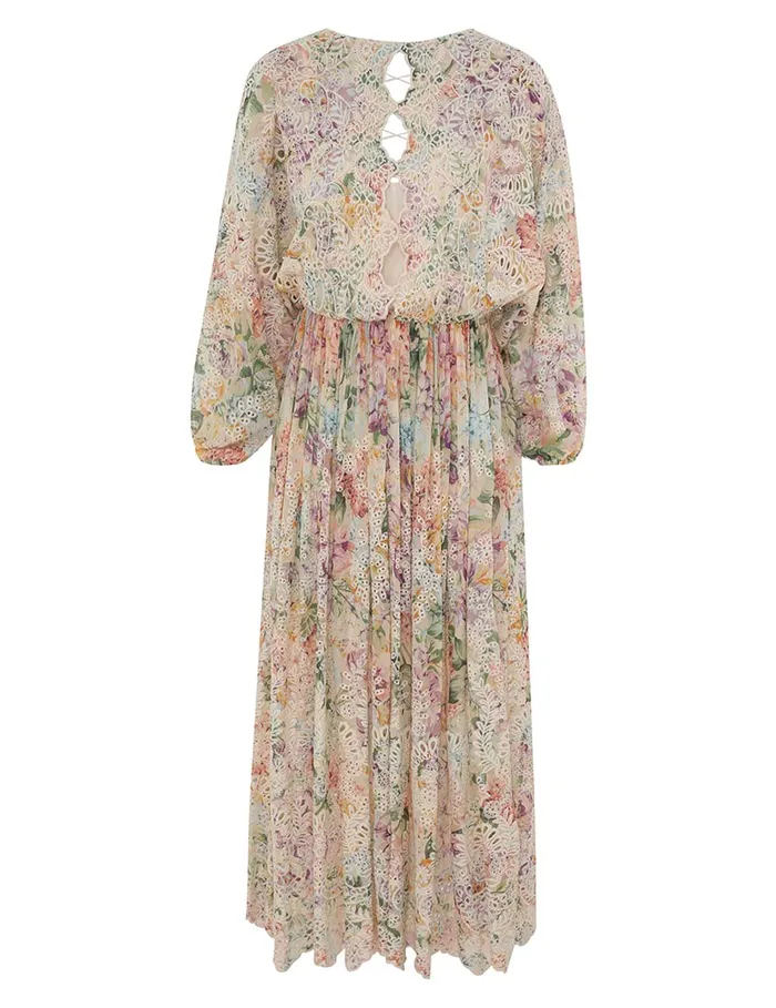 Women Zimmermann Dresses and Coverups Halliday Embroidered Dress Multi Watercolour Floral