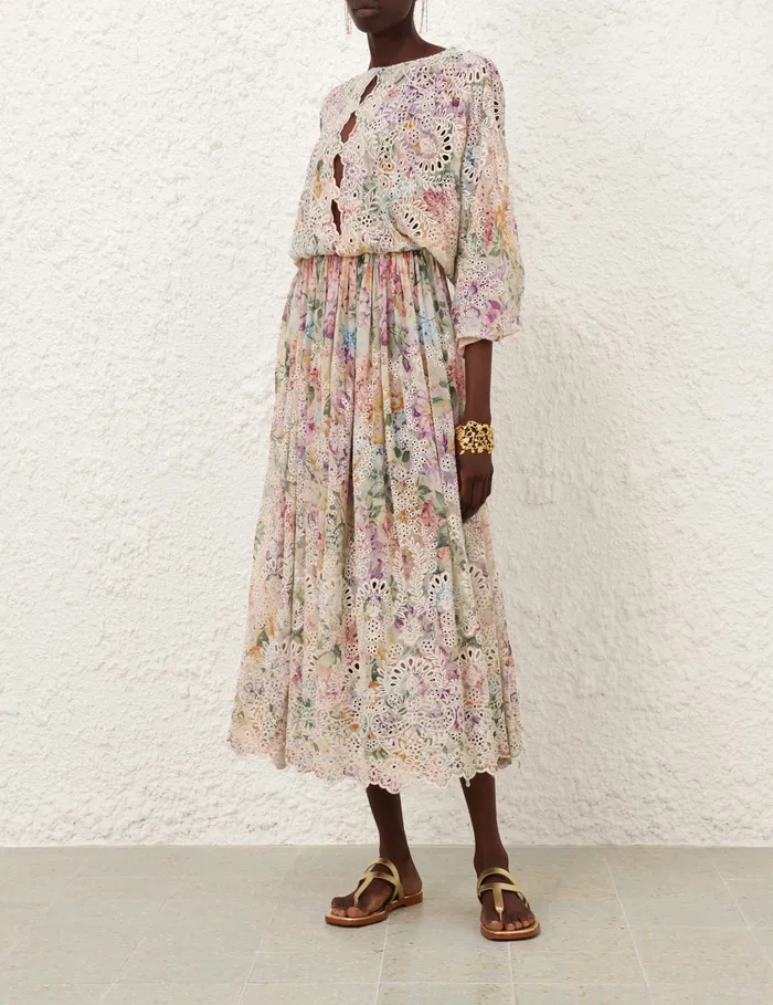 Women Zimmermann Dresses and Coverups Halliday Embroidered Dress Multi Watercolour Floral