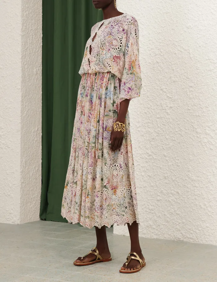 Women Zimmermann Dresses and Coverups Halliday Embroidered Dress Multi Watercolour Floral