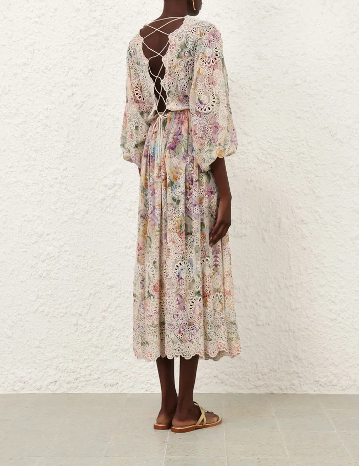 Women Zimmermann Dresses and Coverups Halliday Embroidered Dress Multi Watercolour Floral