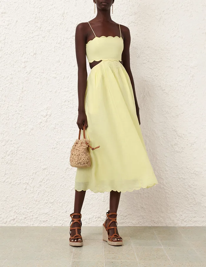 Women Zimmermann Dresses and Coverups Halliday Scallop Midi Dress Yellow