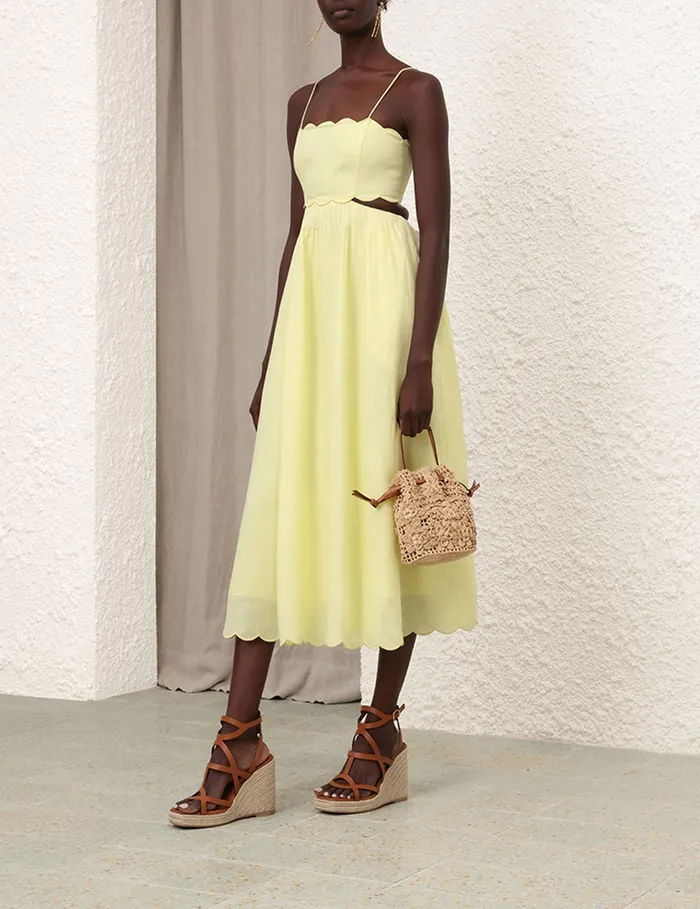Women Zimmermann Dresses and Coverups Halliday Scallop Midi Dress Yellow
