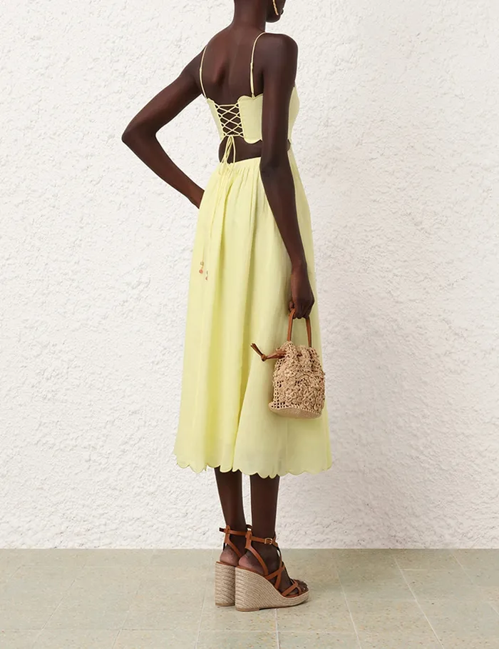 Women Zimmermann Dresses and Coverups Halliday Scallop Midi Dress Yellow