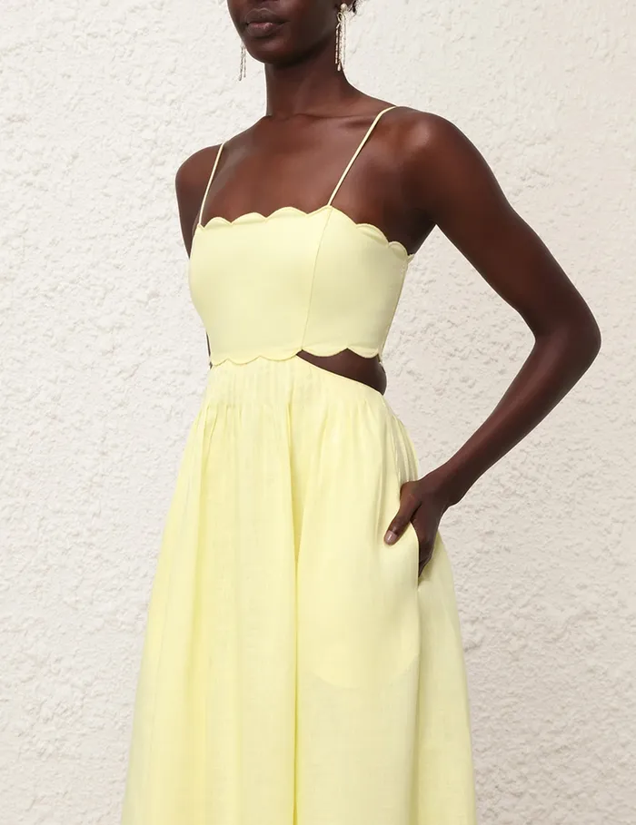 Women Zimmermann Dresses and Coverups Halliday Scallop Midi Dress Yellow