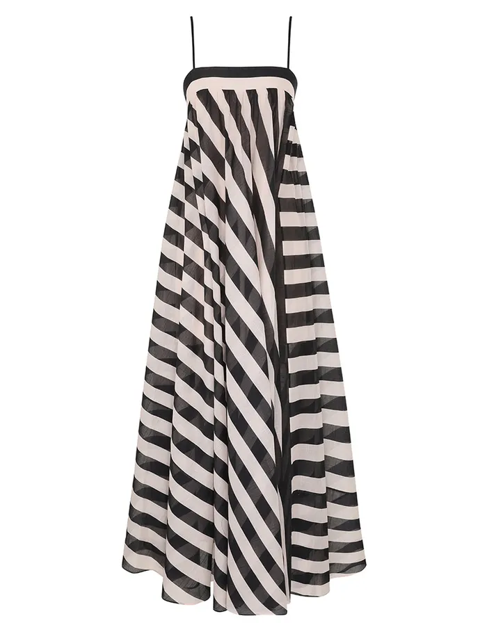 Women Zimmermann Dresses and Coverups Maxine Stripe Maxi Dress Blackcream Stripe