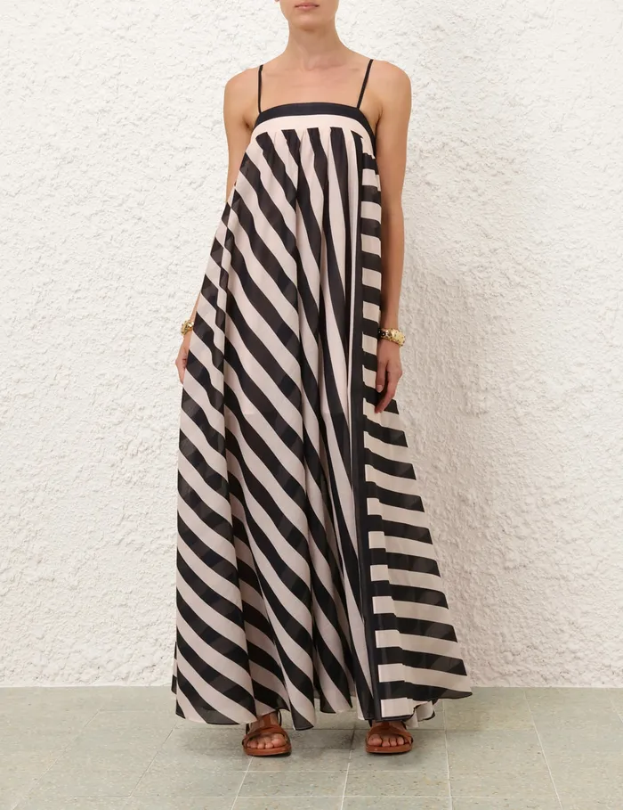 Women Zimmermann Dresses and Coverups Maxine Stripe Maxi Dress Blackcream Stripe