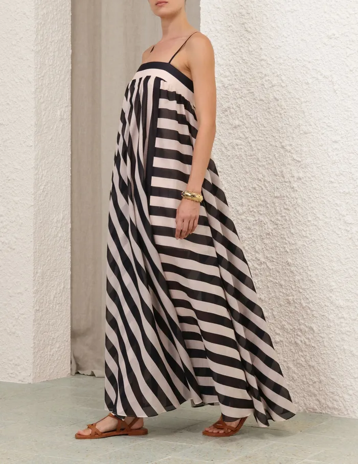 Women Zimmermann Dresses and Coverups Maxine Stripe Maxi Dress Blackcream Stripe