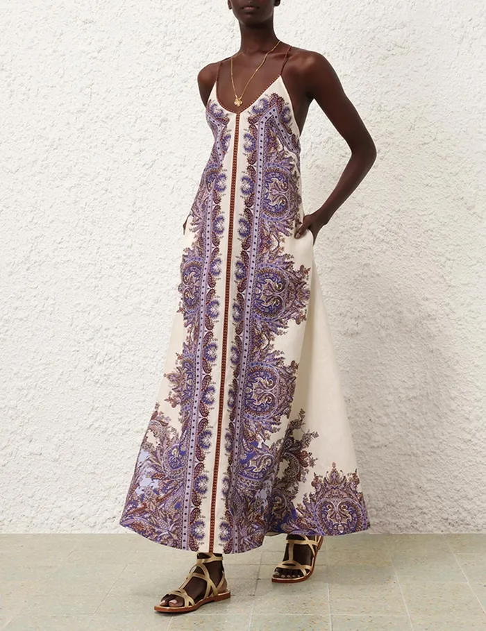 Women Zimmermann Dresses and Coverups Ottie ALine Maxi Dress Purple Paisley