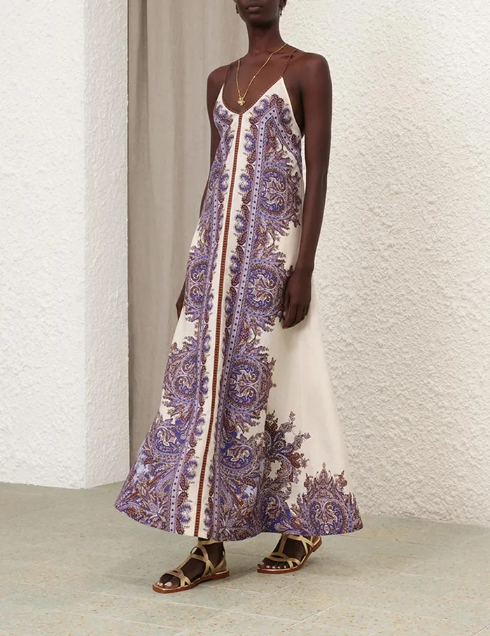 Women Zimmermann Dresses and Coverups Ottie ALine Maxi Dress Purple Paisley