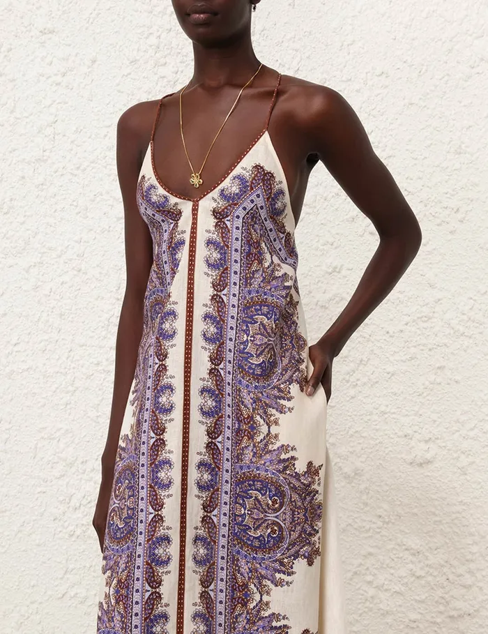 Women Zimmermann Dresses and Coverups Ottie ALine Maxi Dress Purple Paisley
