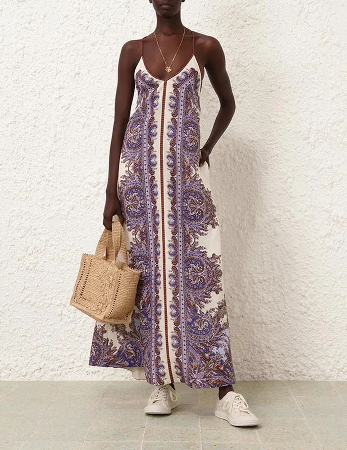 Women Zimmermann Dresses and Coverups Ottie ALine Maxi Dress Purple Paisley