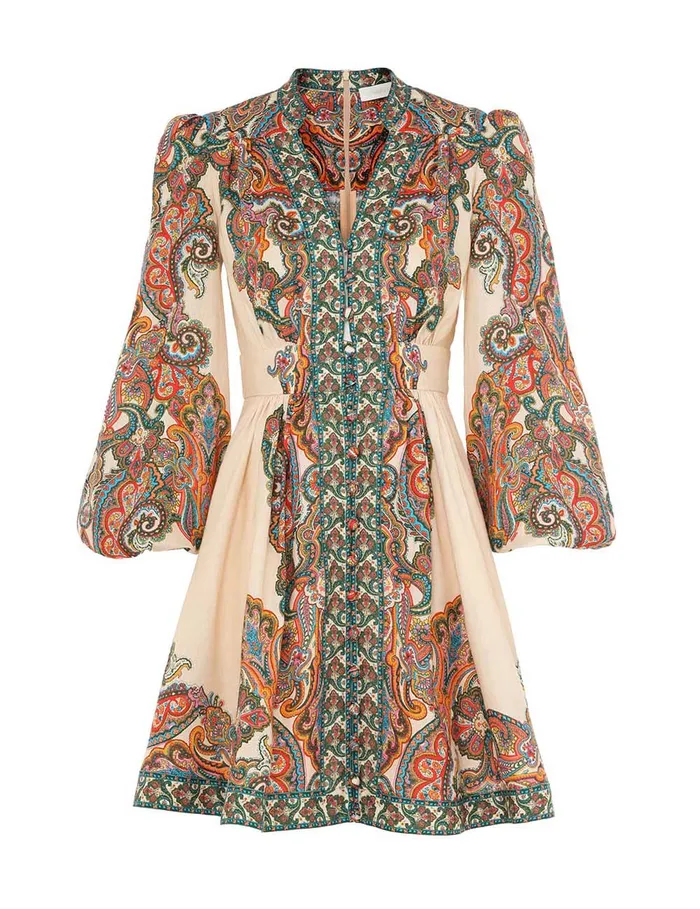 Women Zimmermann Dresses and Coverups Ottie Plunge Mini Dress Multi Paisley