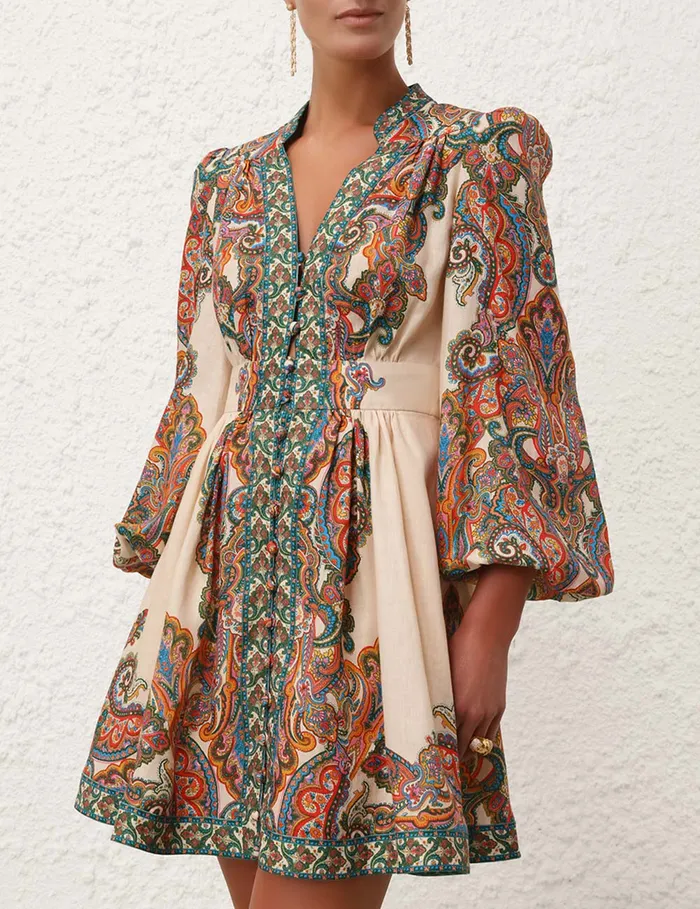 Women Zimmermann Dresses and Coverups Ottie Plunge Mini Dress Multi Paisley