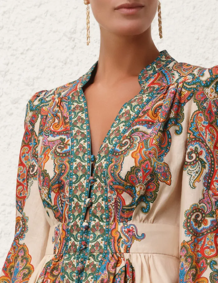 Women Zimmermann Dresses and Coverups Ottie Plunge Mini Dress Multi Paisley