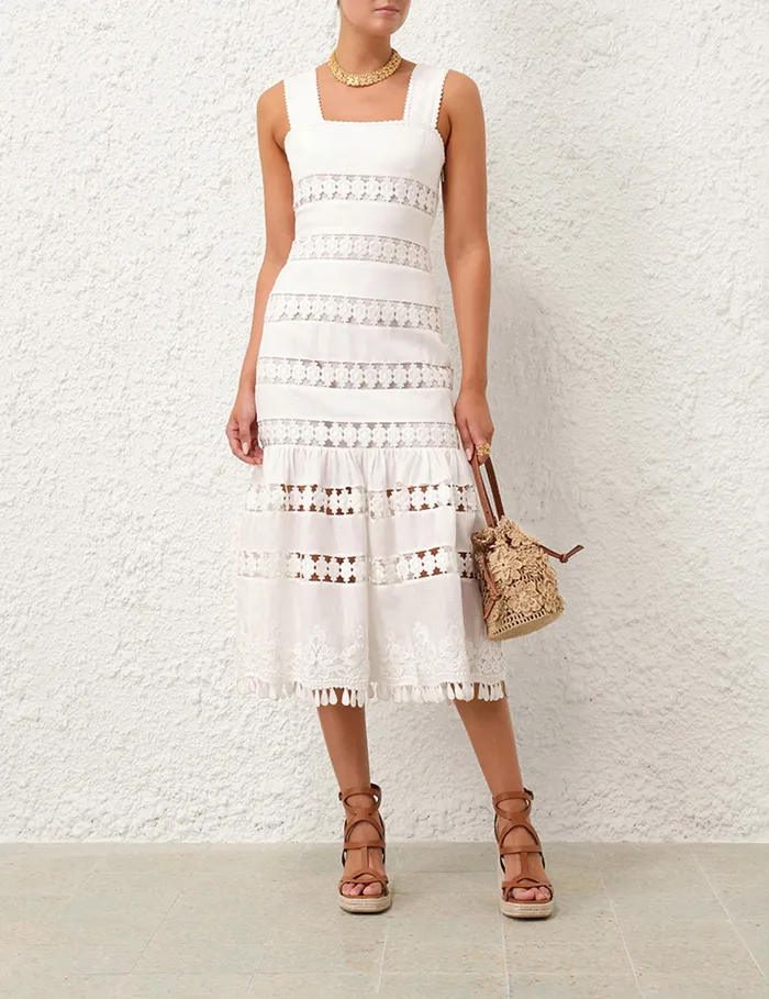 Women Zimmermann Dresses and Coverups Pop Trimmed Midi Dress Ivory