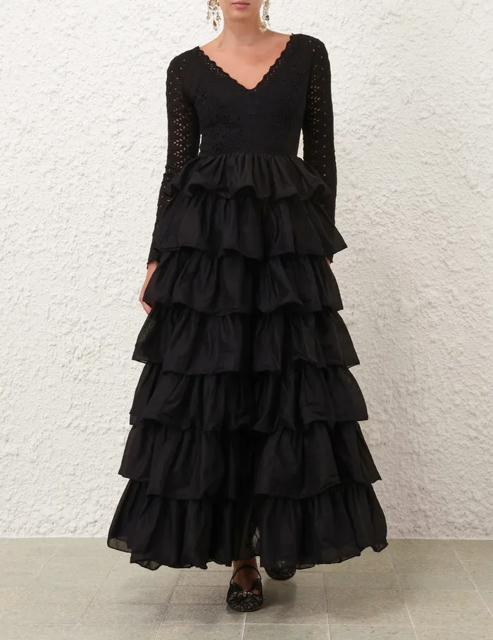 Women Zimmermann Dresses and Coverups Tallow Tiered Ruffle Gown Black