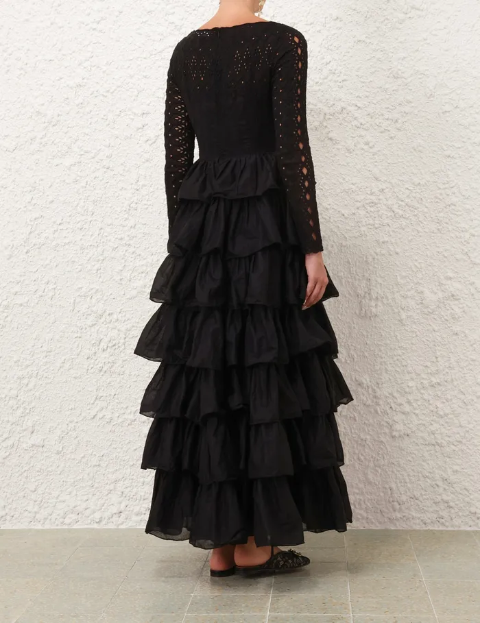 Women Zimmermann Dresses and Coverups Tallow Tiered Ruffle Gown Black