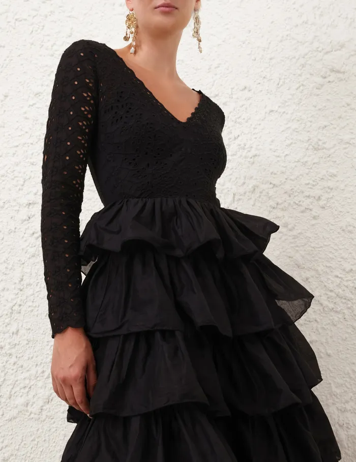 Women Zimmermann Dresses and Coverups Tallow Tiered Ruffle Gown Black