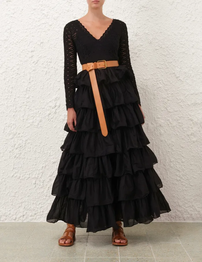Women Zimmermann Dresses and Coverups Tallow Tiered Ruffle Gown Black