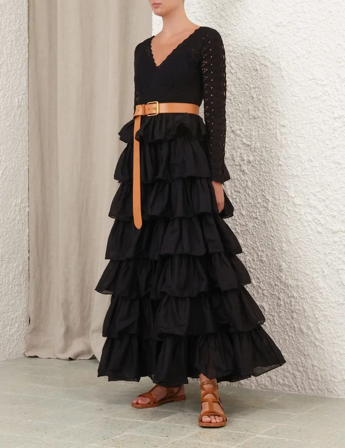 Women Zimmermann Dresses and Coverups Tallow Tiered Ruffle Gown Black
