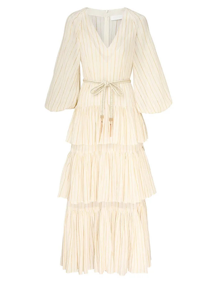 Women Zimmermann Dresses and Coverups Waverly Tiered Midi Dress Ivorygold