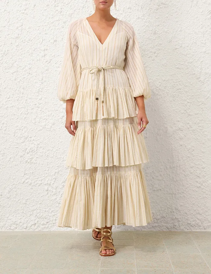 Women Zimmermann Dresses and Coverups Waverly Tiered Midi Dress Ivorygold