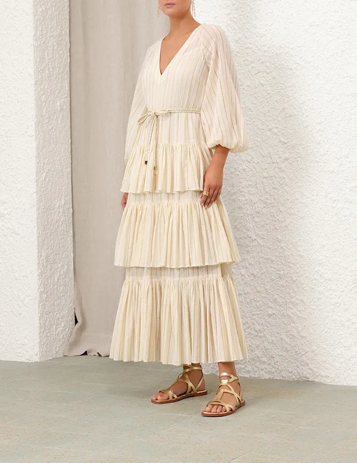 Women Zimmermann Dresses and Coverups Waverly Tiered Midi Dress Ivorygold