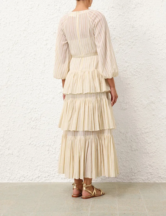 Women Zimmermann Dresses and Coverups Waverly Tiered Midi Dress Ivorygold