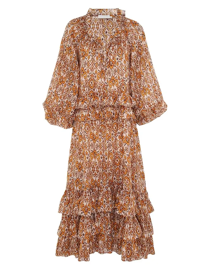Women Zimmermann Dresses and Coverups Wylie Frill Maxi Dress Orange Ikat