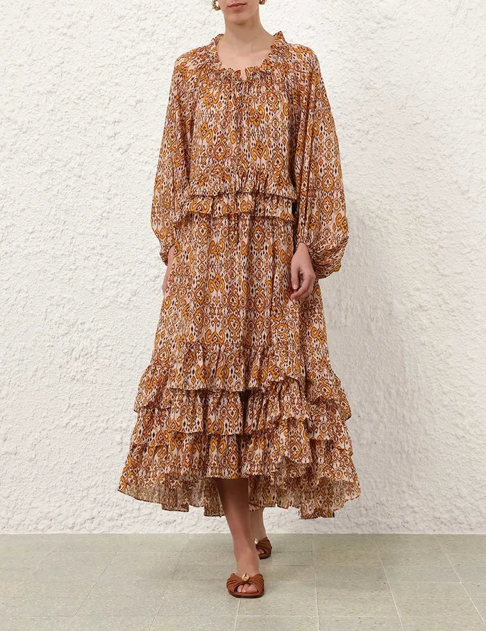 Women Zimmermann Dresses and Coverups Wylie Frill Maxi Dress Orange Ikat