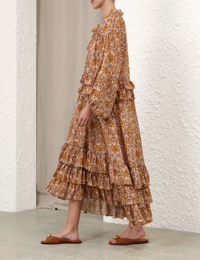 Women Zimmermann Dresses and Coverups Wylie Frill Maxi Dress Orange Ikat