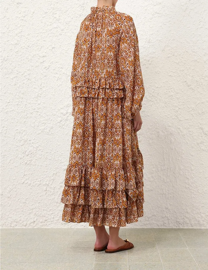 Women Zimmermann Dresses and Coverups Wylie Frill Maxi Dress Orange Ikat