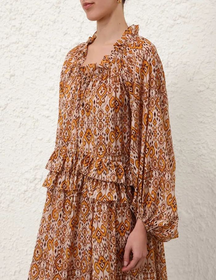 Women Zimmermann Dresses and Coverups Wylie Frill Maxi Dress Orange Ikat