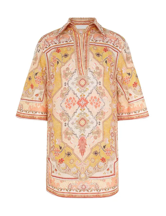 Women Zimmermann Dresses and Coverups Wylie Tunic Dress Mustard Multi