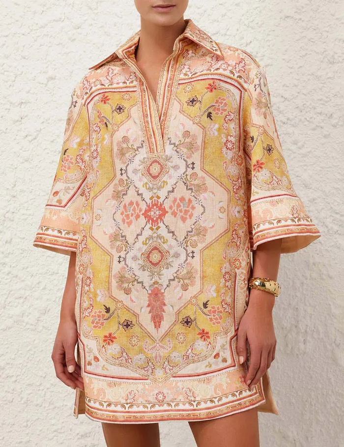 Women Zimmermann Dresses and Coverups Wylie Tunic Dress Mustard Multi