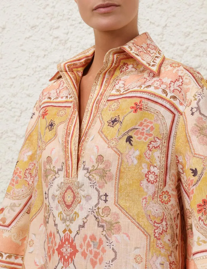 Women Zimmermann Dresses and Coverups Wylie Tunic Dress Mustard Multi
