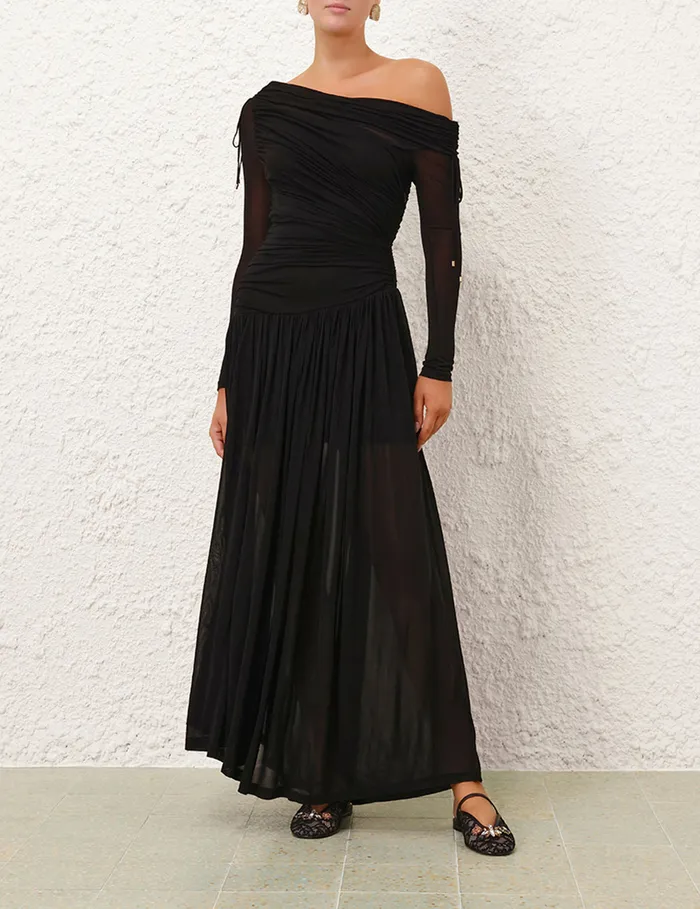 Women Zimmermann Dresses Crush Asymmetrical Midi Dress Black