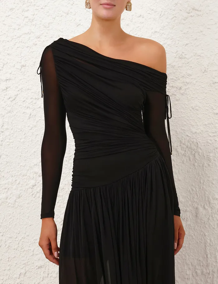 Women Zimmermann Dresses Crush Asymmetrical Midi Dress Black