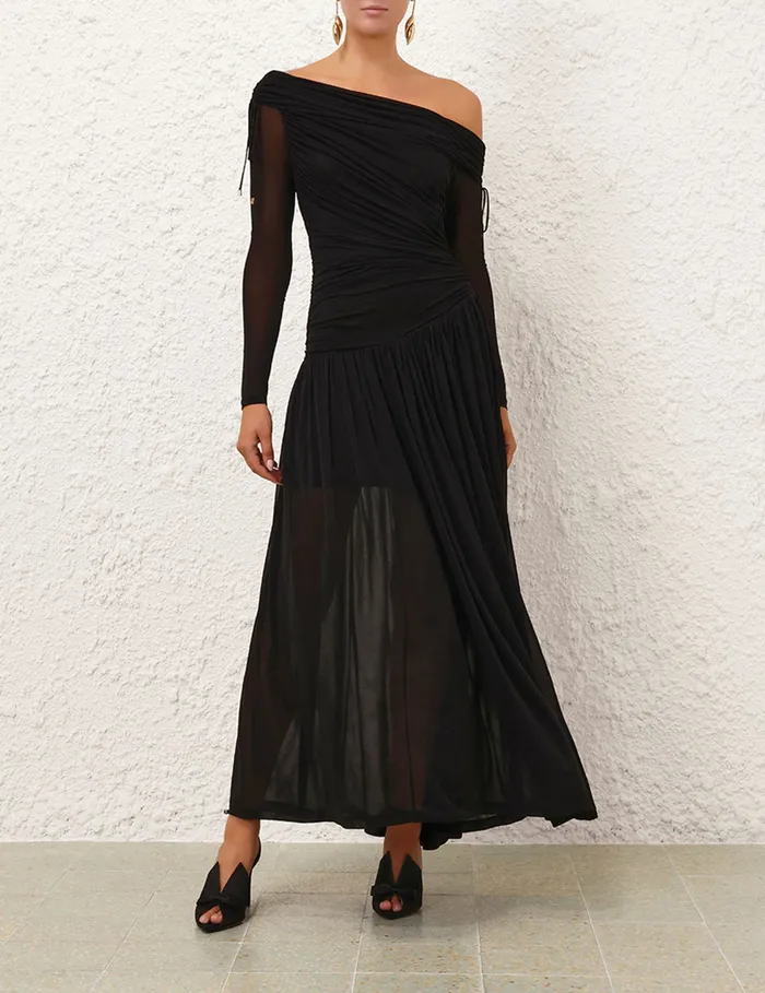 Women Zimmermann Dresses Crush Asymmetrical Midi Dress Black