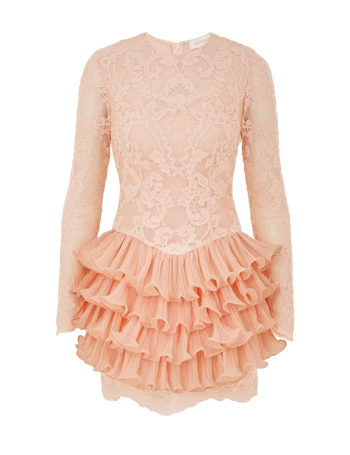 Women Zimmermann Dresses Crush Lace Frill Mini Dress Peach