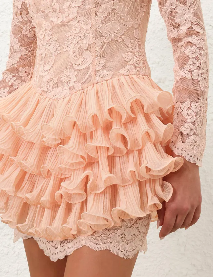 Women Zimmermann Dresses Crush Lace Frill Mini Dress Peach