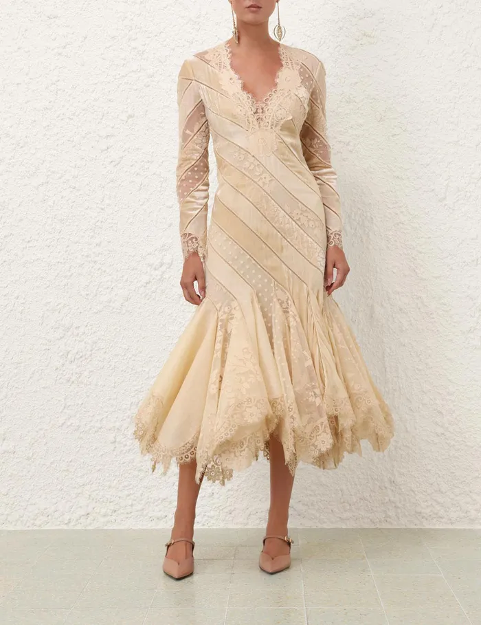 Women Zimmermann Dresses Eden V Neck Spliced Gown Cream
