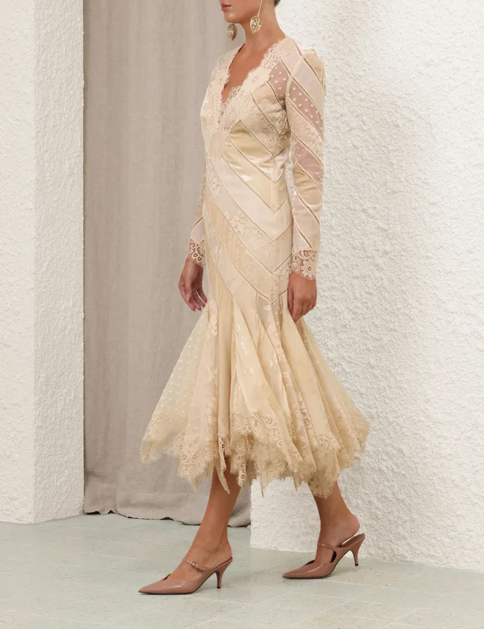 Women Zimmermann Dresses Eden V Neck Spliced Gown Cream