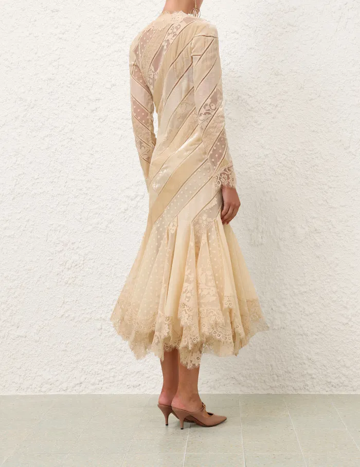 Women Zimmermann Dresses Eden V Neck Spliced Gown Cream