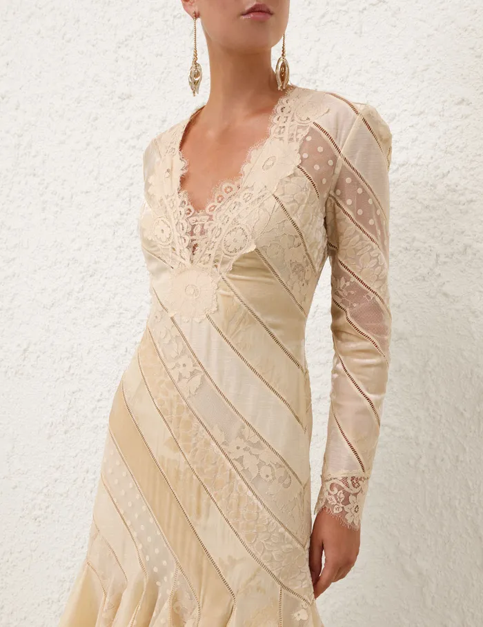 Women Zimmermann Dresses Eden V Neck Spliced Gown Cream