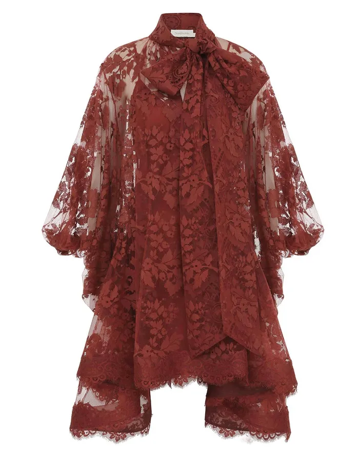Women Zimmermann Dresses Illustration Lace Mini Dress Chestnut