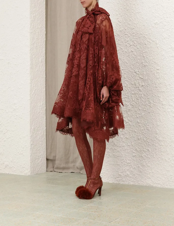Women Zimmermann Dresses Illustration Lace Mini Dress Chestnut