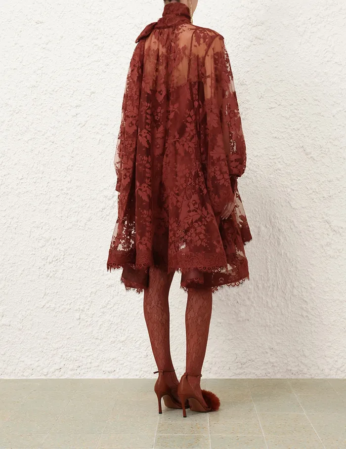 Women Zimmermann Dresses Illustration Lace Mini Dress Chestnut