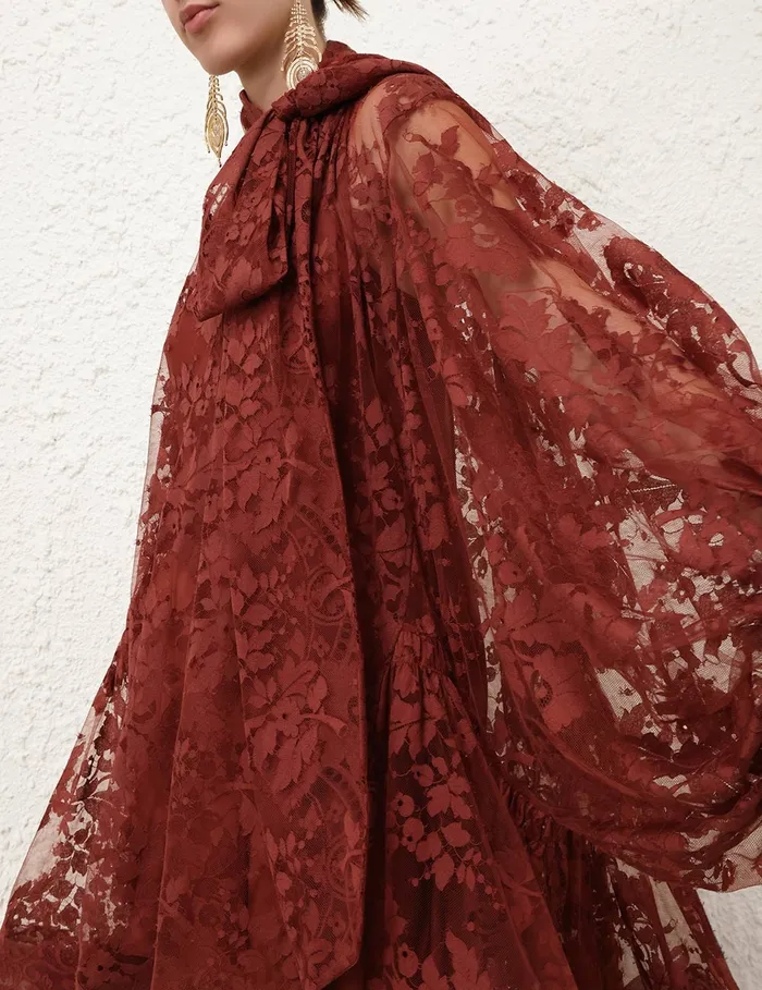 Women Zimmermann Dresses Illustration Lace Mini Dress Chestnut